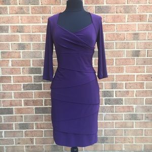 3/4 sleeve instantly slimming sheath dress purple
